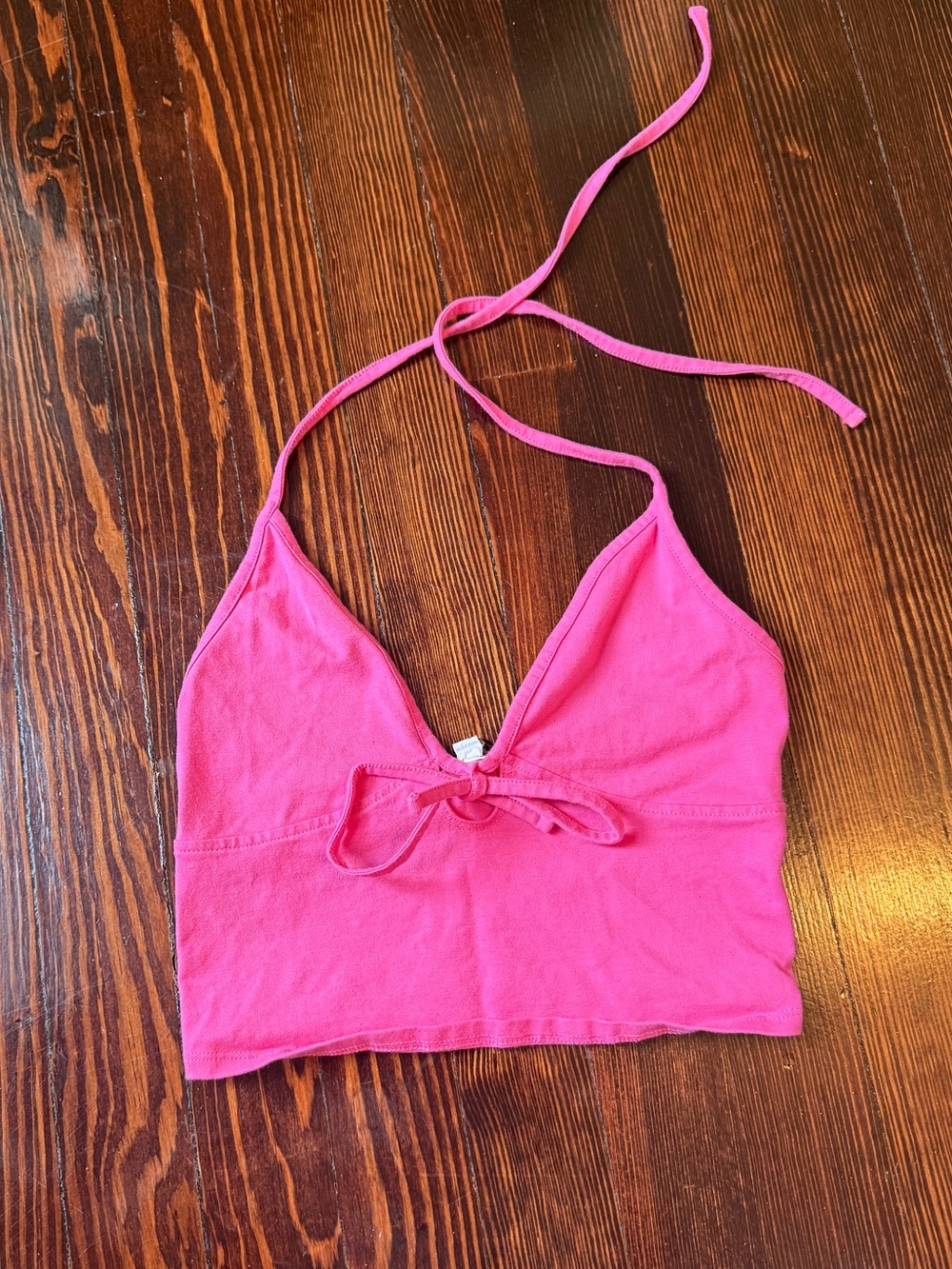 Pink Garage Halter Tie Front Crop Top